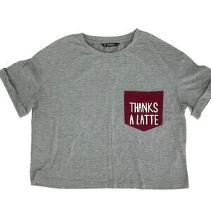 Shein Women Short Sleeve Tank Top t-shirt Thanks A Latte, Gray, Size L